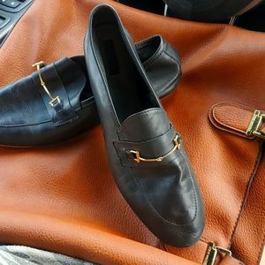 Topshop Leather Horsebit Loafers Black Gold 41